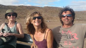 Claire, Zeyno & Dominique. Road to Pedra de Lume, Sal, Cape Verde.